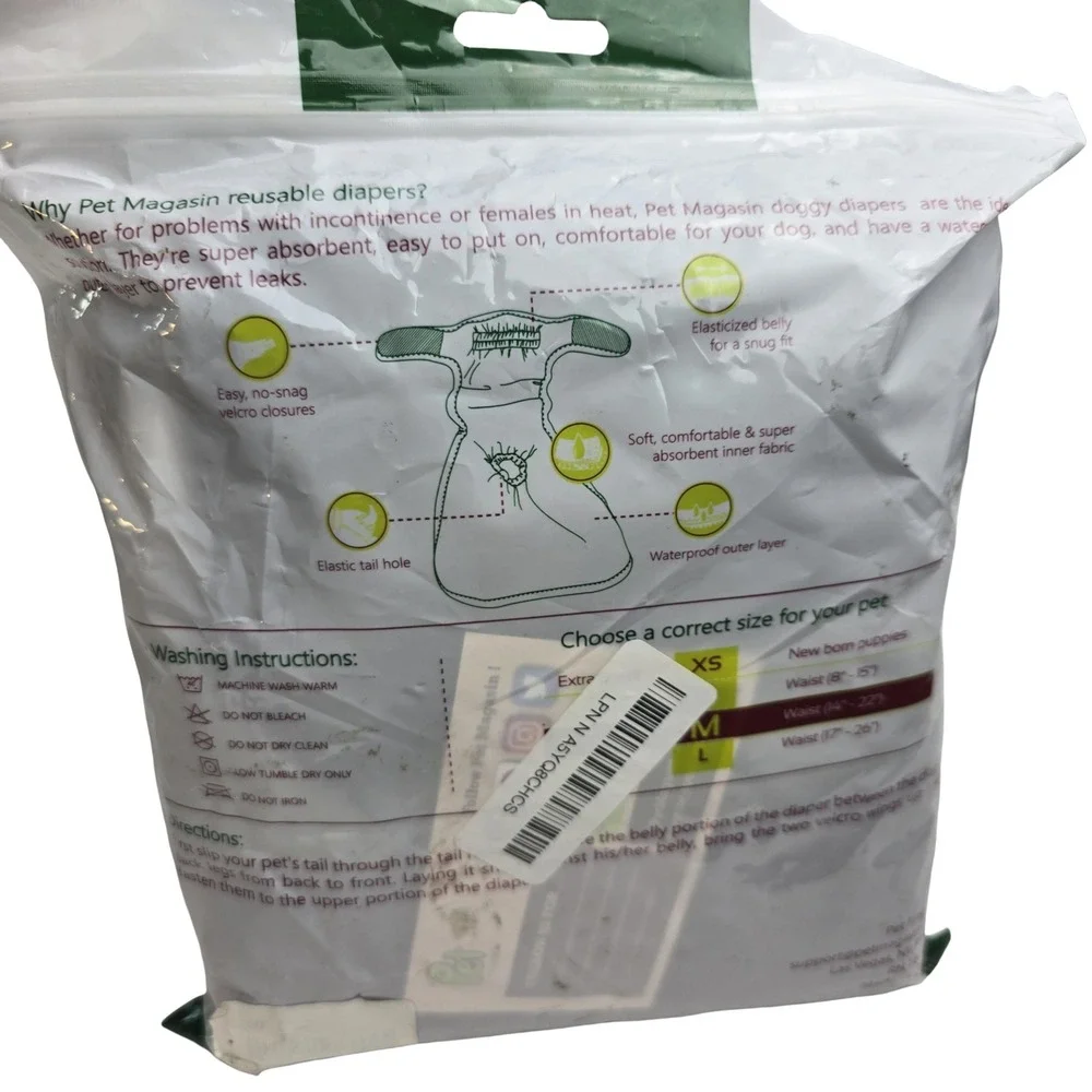 Pet Magasin Washable Dog Diapers 3 Pack Medium Black Grey Brown Reusable NEW